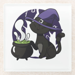 Hexen Schwarze Katze Adorable Halloween Glasuntersetzer