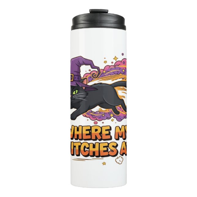 Hexen Schwarze Katze Klassischer T - Shirt Thermosbecher (Vorderseite)