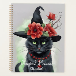 Hexen Schwarze Katze Rote Blume Magisch Planer