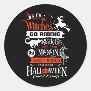 Hexen Schwarze Katzen und Mond Halloween Runder Aufkleber