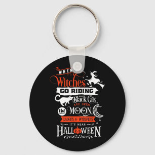Hexen Schwarze Katzen und Mond Halloween Schlüsselanhänger