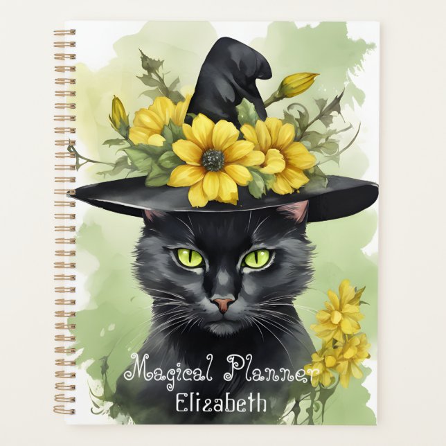 Hexen Schwarze Katzengelbe Blume Magisch Planer (Vorderseite)