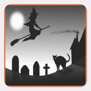 HEXEN-SILHOUETTE AN HALLOWEEN QUADRATISCHER AUFKLEBER