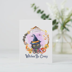 Hexen sind verrückt - Hexe, schwarze Katze Postkarte