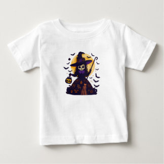 Hexen-Skelett im Papierstilschnitt unter Vollmond Baby T-shirt