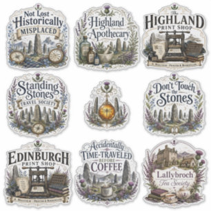 Hexen-Sticker-Sheet Highland-Zeitreise Aufkleber