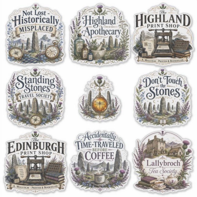Hexen-Sticker-Sheet Highland-Zeitreise Aufkleber (Vorderseite)
