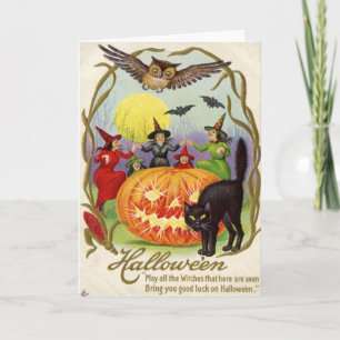 Hexen tanzen um Jack O' Lantern Karte