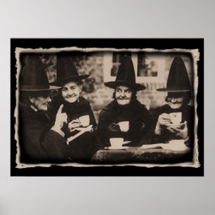Hexen-Teeparty – alt Schwarz/Weiß Poster