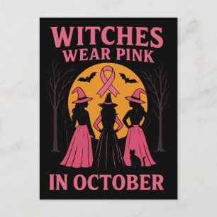 Hexen tragen den rosa Oktobersupport Feiertagspostkarte