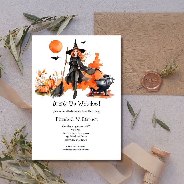 Hexen trinken Junggeselinnen-Abschied Einladung (Drink Up Witches Black Orange Bachelorette Party Invitation)