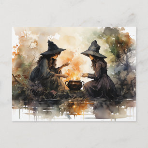 Hexen und Cauldron Fall Halloween Decoupage Postkarte