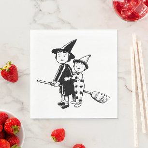 Hexen und Clowns auf Besenstielen zu Halloween Serviette