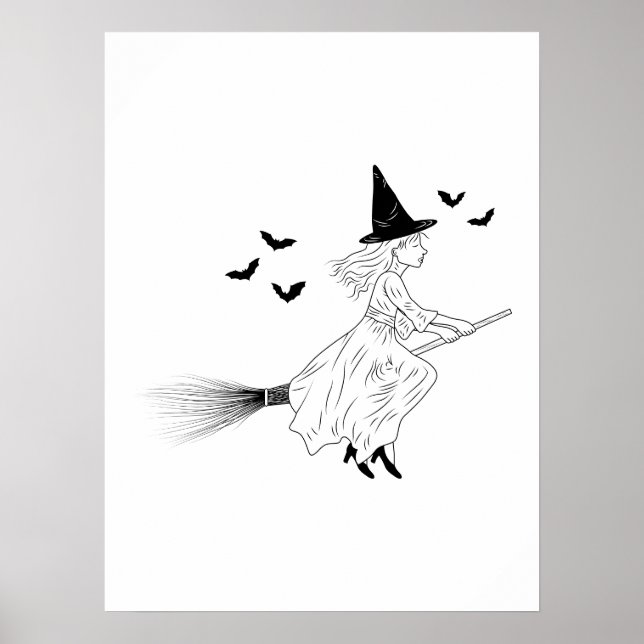 Hexen und Fledermäuse einfache Linie Art Minimales Poster (Vorne)