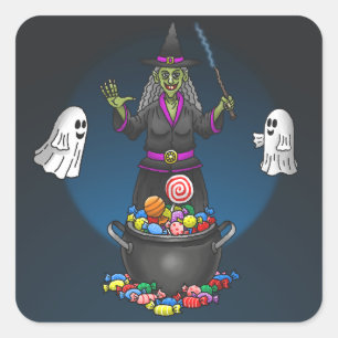 Hexen und Geister Trick-or-Treat Halloween-Party Quadratischer Aufkleber