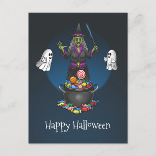 Hexen und Geistertrick oder Halloween-Party behand Postkarte