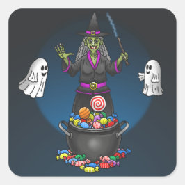 Hexen und Geistertrick oder Halloween-Party behand Quadratischer Aufkleber