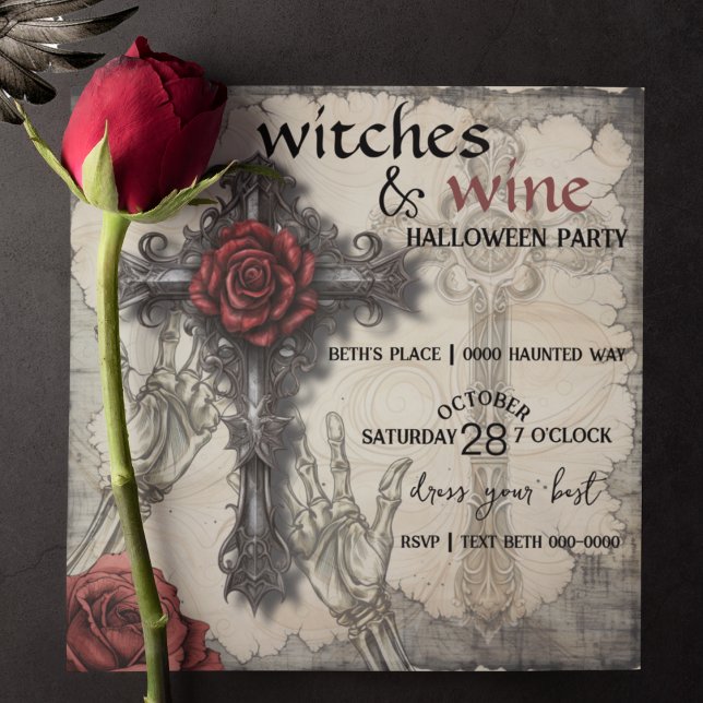 Hexen und Halloween-Party (Halloween party witches and wine with celtic cross and red rose Victorian style and customizable. )