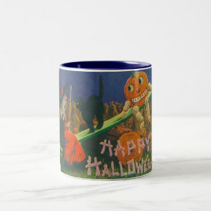 Hexen und Kürbisse Spielzeit im Vintage-Stil Zweifarbige Tasse