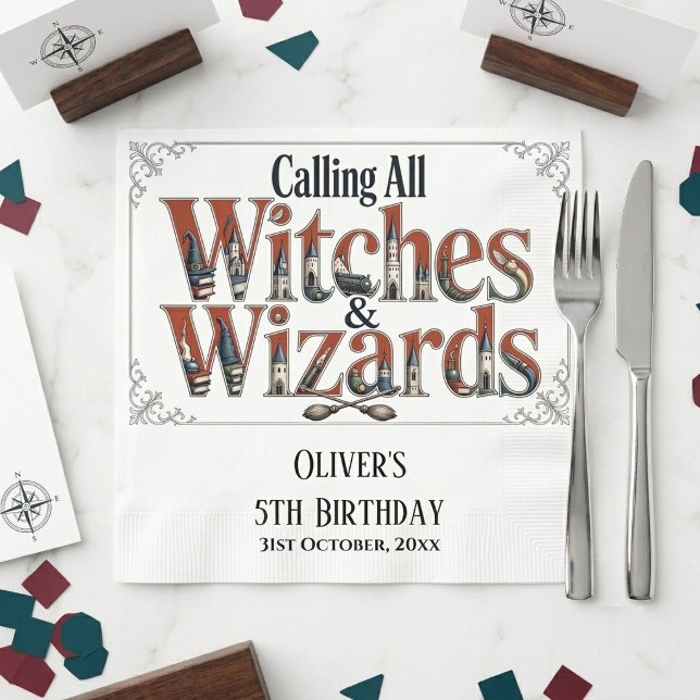 Hexen und Zauberer Geschichtenbuch Geburtstag Serviette (Calling All Witches & Wizards Story Book Birthday Napkins)