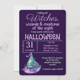 Hexen und Zauberer Lila Halloween-Party Einladung
