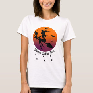 Hexen Versammeln Sich Hier Spinnen Halloween Sonn T-Shirt