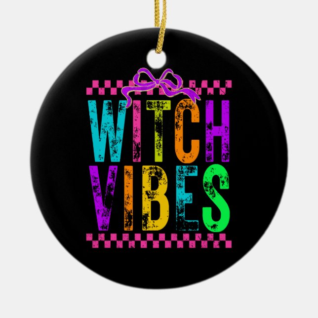 Hexen-Vibes Halloween-Neon-Karo-Bogen Keramik Ornament (Vorne)