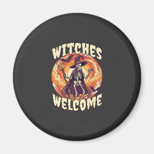 Hexen Willkommen Halloween Skelett Hexenbesen Fled Magnet