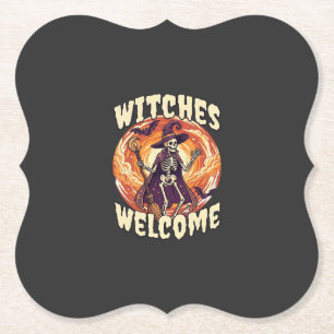 Hexen Willkommen Halloween Skelett Hexenbesen Fled Untersetzer