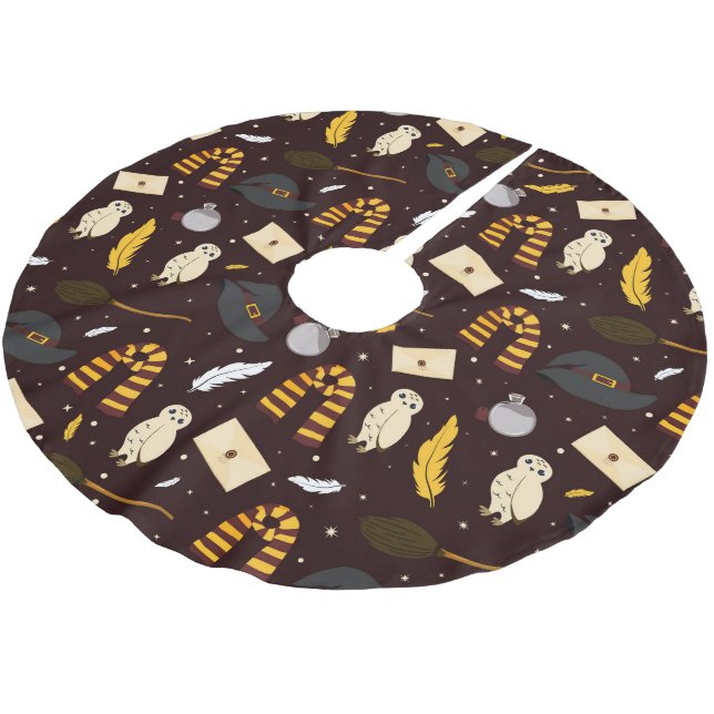 Hexen, Zauberer und Zaubermuster Polyester Weihnachtsbaumdecke (Schrägansicht)