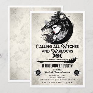 Hexen & Zauberer Vintage-Hexen-Halloweenparty Einladung