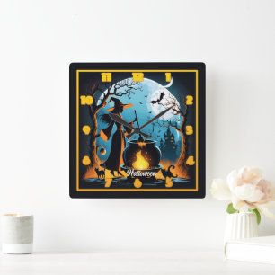 Hexenbrauen im Mondgestein Halloween-Wald Quadratische Wanduhr