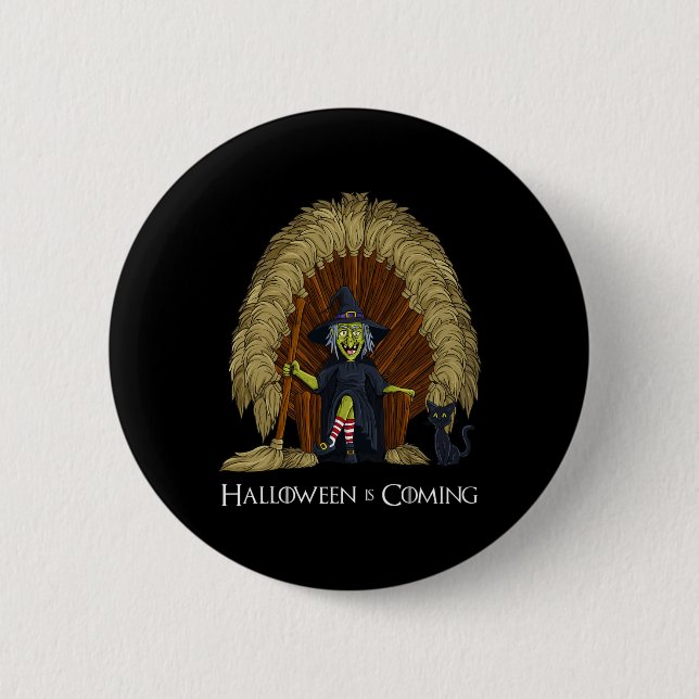 Hexenbrooms Throne Fun Halloween Girls Kinder Button (Vorderseite)