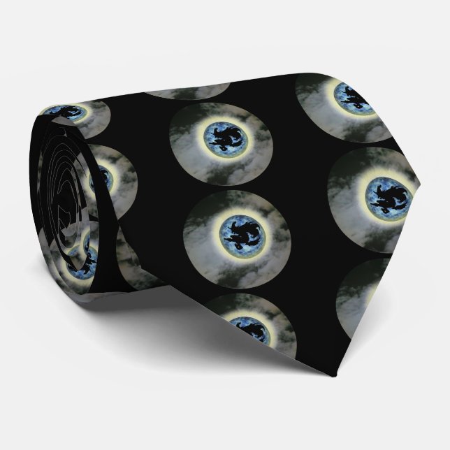 Hexenbroomstick Vollmond Halloween Krawatte (Gerollt)