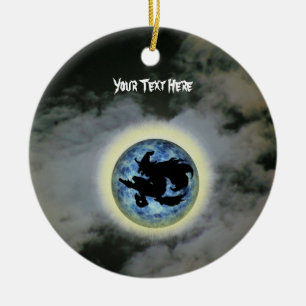 Hexenbroomstick Vollmond Halloween-Ornament Keramikornament