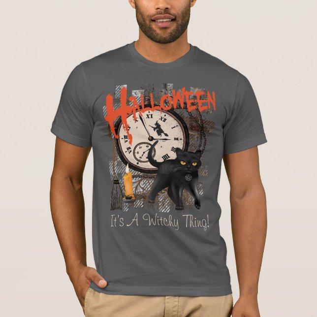 HEXENcat-MÄNNER HALLOWEENS SCHWARZER T-Shirt (Vorderseite)