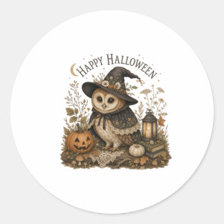 Hexeneule Frohes Halloween Cottagecore Runder Aufkleber