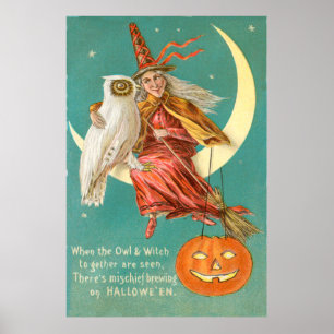 Hexeneule Halbmond Kürbislaterne Poster