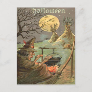 Hexenfeuer Cauldron Vollmond Nacht Postkarte