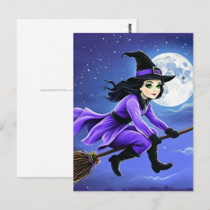 Hexenflug auf einem Besen - Wicca Halloween 1 Postkarte