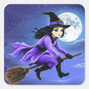 Hexenflug mit einem Besen - Wicca Halloween 1 Quadratischer Aufkleber