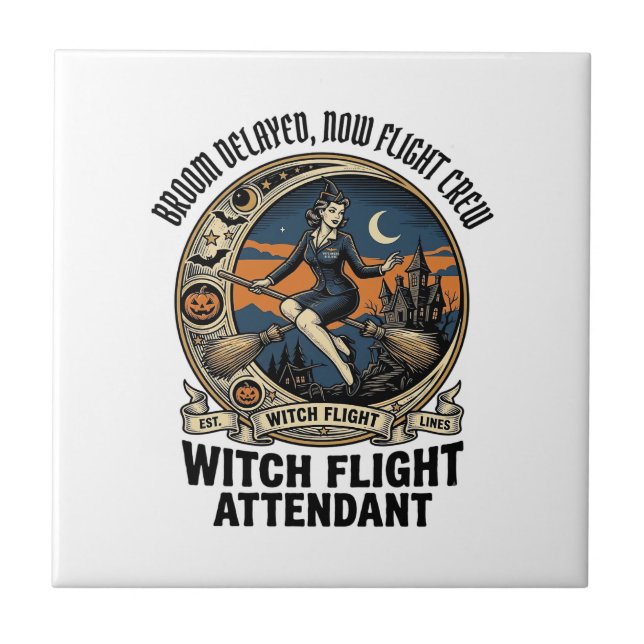 Hexenflugbegleiterin Halloweenbesen brach Design Fliese (Vorderseite)