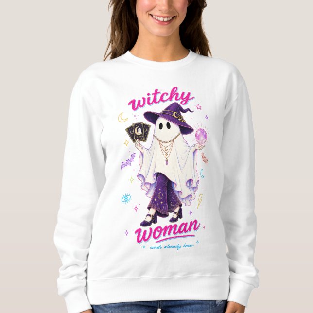 Hexenfrau-Geist mit Tarotkarten & Kristallkugel Sweatshirt (Vorderseite)
