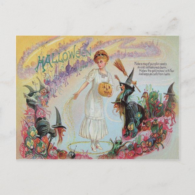 Hexenfrau Goblin Jack O Lantern Kürbis Postkarte (Vorderseite)