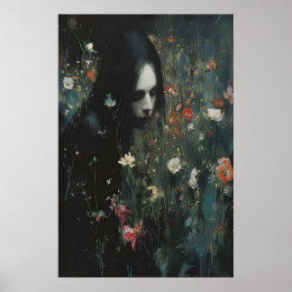 Hexenfrau Melancholisch Dunkle Blumen Wildblume Poster