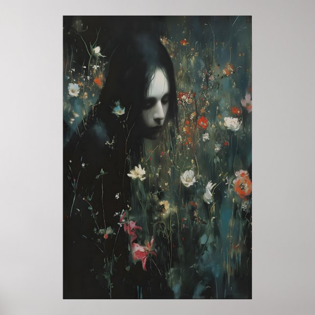 Hexenfrau Melancholisch Dunkle Blumen Wildblume Poster (Vorne)