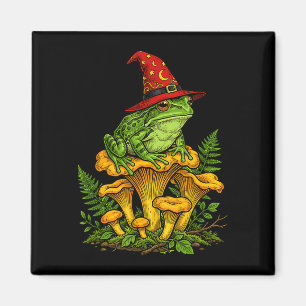 Hexenfrosch sitzt auf Pilzen Halloween Magie Magnet