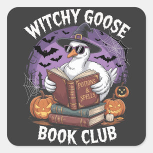 Hexengänger Buchklub Spooky Halloween Tier Quadratischer Aufkleber