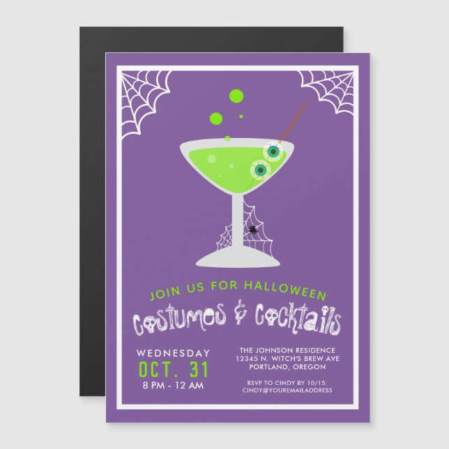 Hexengebräu Halloween Cocktail Party Magneteinladung (Vorne/Hinten)