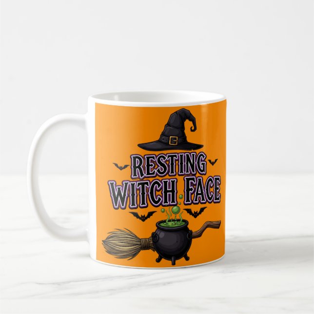 Hexengesicht ausruhen - Witzhals Halloween Kaffeetasse (Links)